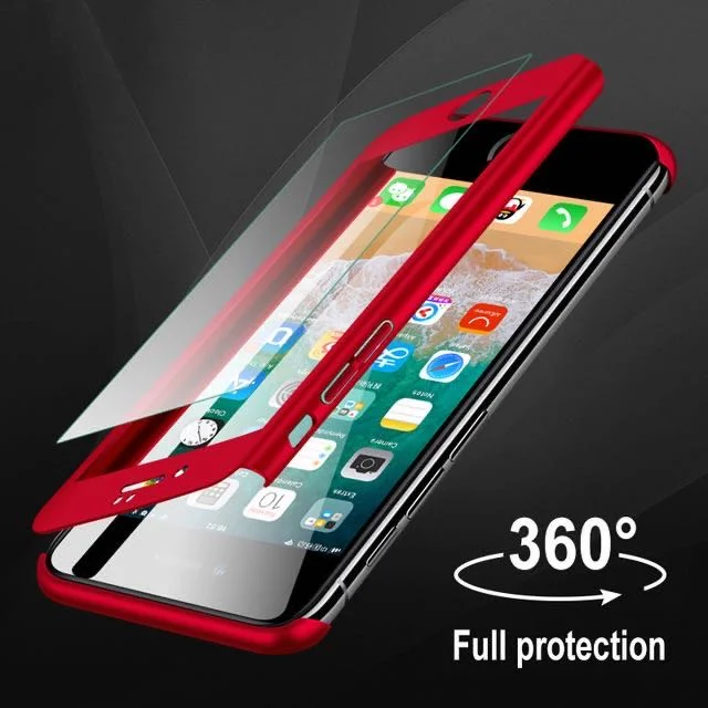 New 360 Full Cover Phone Case for iPhone Xr Xs X 6 6s 7 8 Plus Cover with Tempered Glass