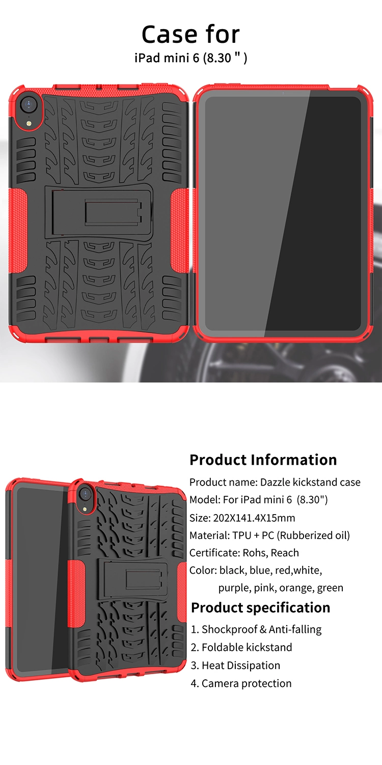 New Tire Pattern Design with Bracket Shockproof Upgraded TPU+PC Tablet Case for iPad Mini 6 8.3 Inch 2021 6th Generation