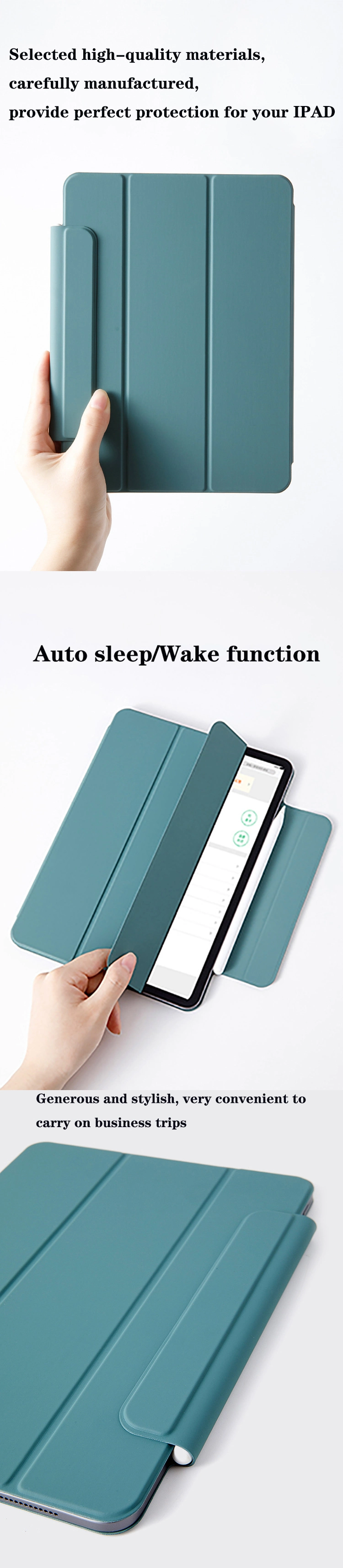 Auto Sleep/Wake Magnetic Case with Pencil Holder Trifold Tablet Leather Case for iPad PRO 12.9 Inch 2021/2020 5th/4th Generation