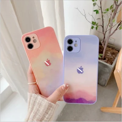 New Fashion Watercolor Tempered Glass Silicone Phone Case for iPhone 13 Promax 12 Promax