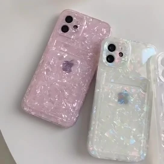 IMD Printing Shiny Glitter Pearl Shell Pattern with Card Holder Phone Case for iPhone 13 PRO Max iPhone 13 Mini